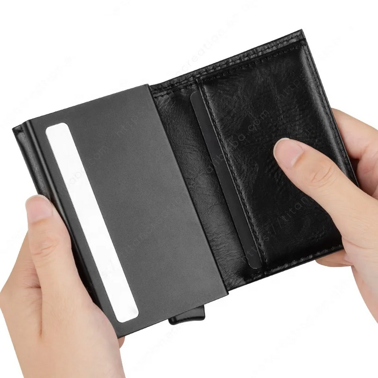 Billetera de Cuero con Deslizador de Tarjetas Pop Up - Levurett LV203 Negro