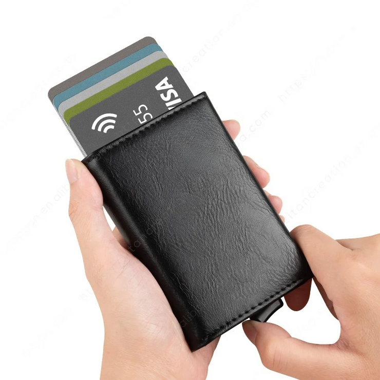 Billetera de Cuero con Deslizador de Tarjetas Pop Up - Levurett LV203 Negro