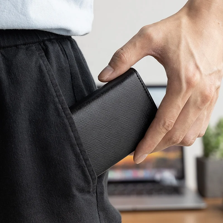 Billetera de Cuero con Deslizador de Tarjetas Pop Up - Levurett LV203 Negro