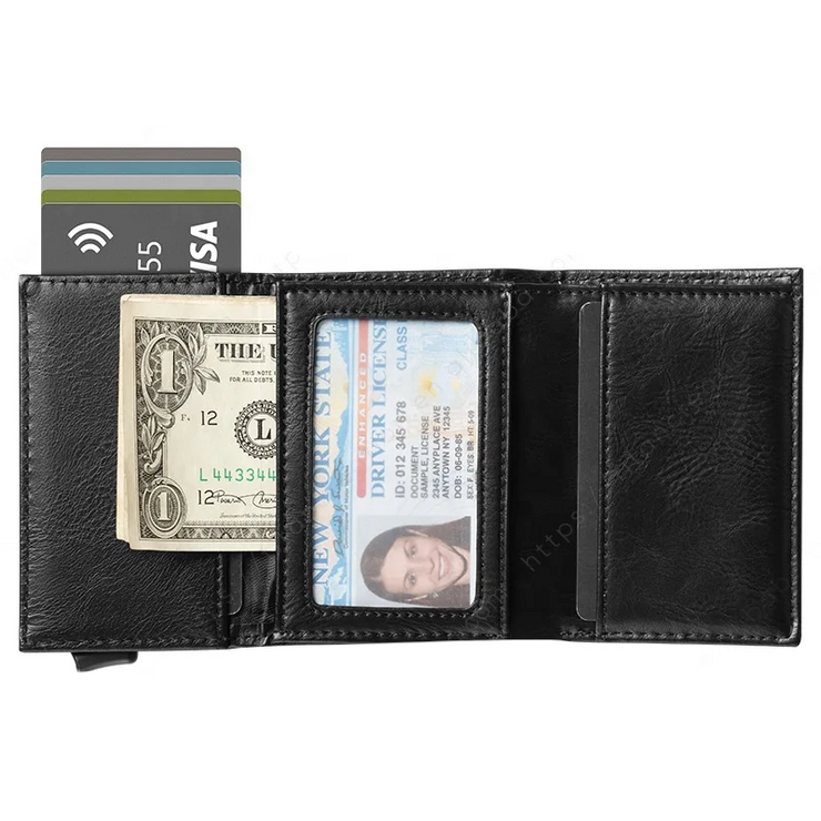 Billetera de Cuero con Deslizador de Tarjetas Pop Up - Levurett LV203 Negro