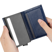 Billetera de Cuero con Deslizador de Tarjetas Pop Up - Levurett LV203 Azul