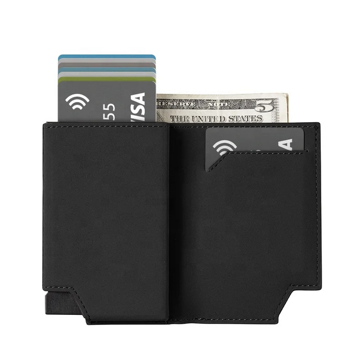 Billetera con Tarjetero de Cuero Nobuk para Hombre - Levurett LV503 Negro