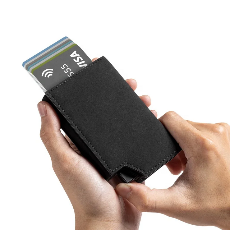 Billetera con Tarjetero de Cuero Nobuk para Hombre - Levurett LV503 Negro