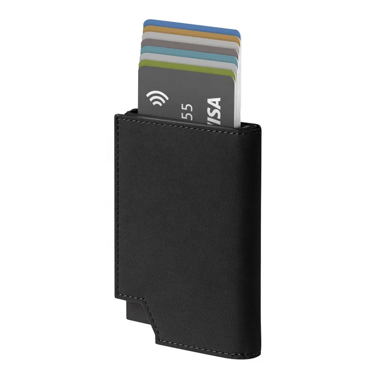Billetera con Tarjetero de Cuero Nobuk para Hombre - Levurett LV503 Negro