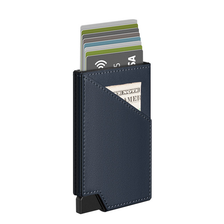 Tarjetero de Cuero Genuino para Hombre  - Levurett LV501 Azul