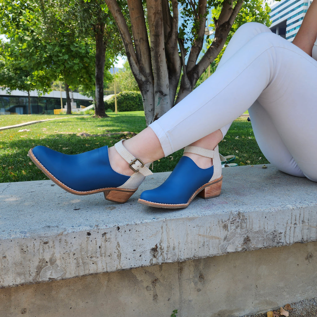 Zapato de cuero azul para Mujer